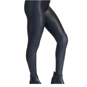 Spanx Faux Leather Quilted Moto Leggings Black – Size XL